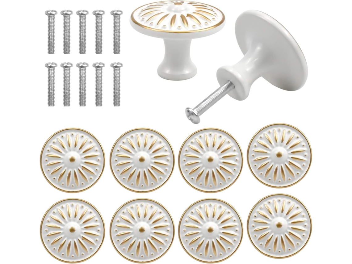 Conjunto de 10 Puxadores Redondos Vintage para Armários, 30 Mm, Estilo Retrô, para Gavetas, Móveis, Portas e Armários de Cozinha BRILVIBERA