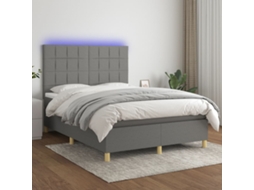 Cama Box Spring C/ Colchão E Led 140x190 Cm Tecido Cinza-escuro