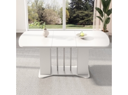 Mesa Extensível 120/160×80cm Moderna Com Pés Prateados E Arrumação Branco E Prateado