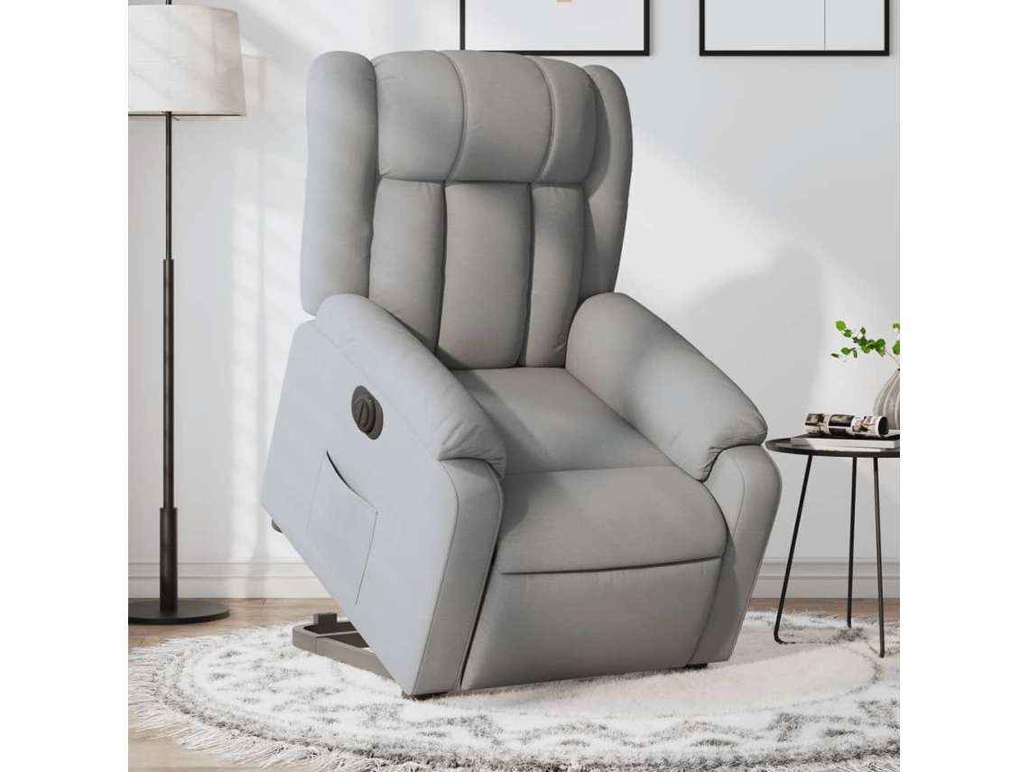 Vidaxl Poltrona Reclinável Elevatória Elétrica Tecido Cinzento-claro
