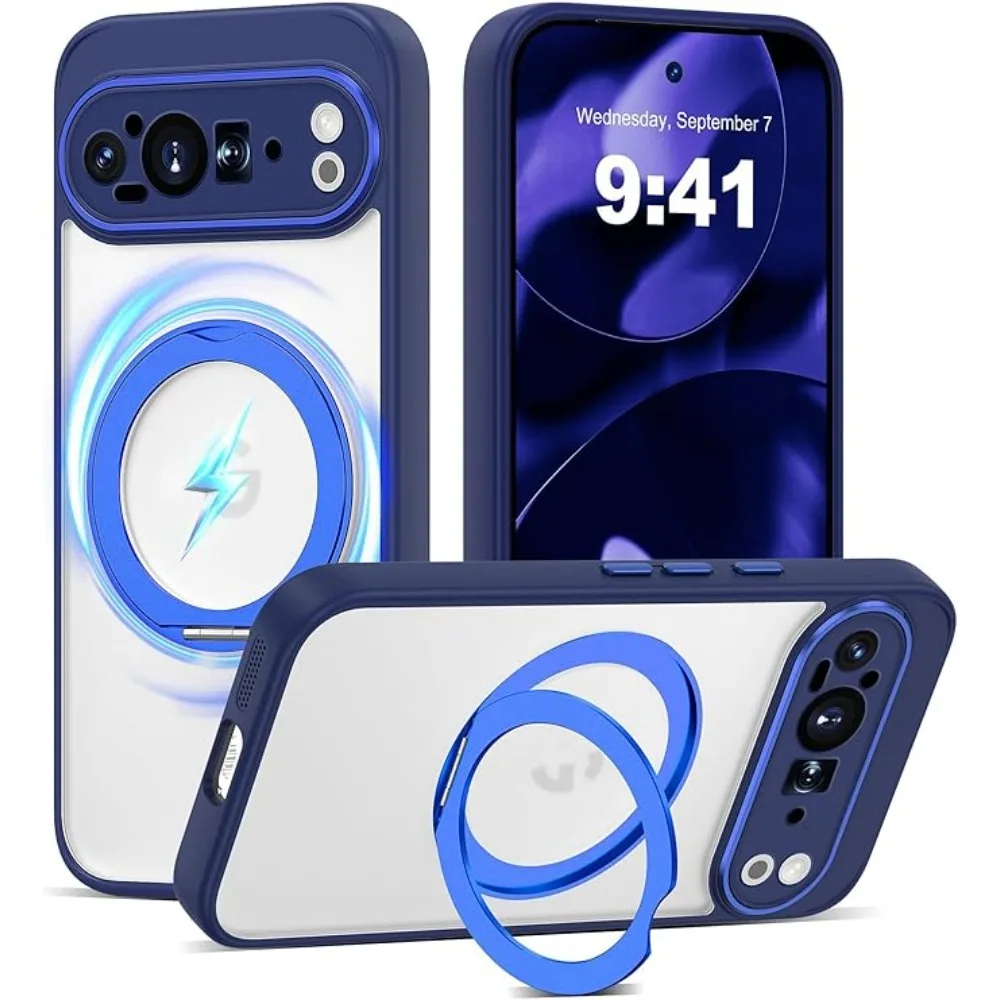 (azul, Google Pixel 10) Capa De Celular Semitransparente À Prova De Choque Com Suporte De Anel Magnético De 360°, Compatível Com Magsafe.