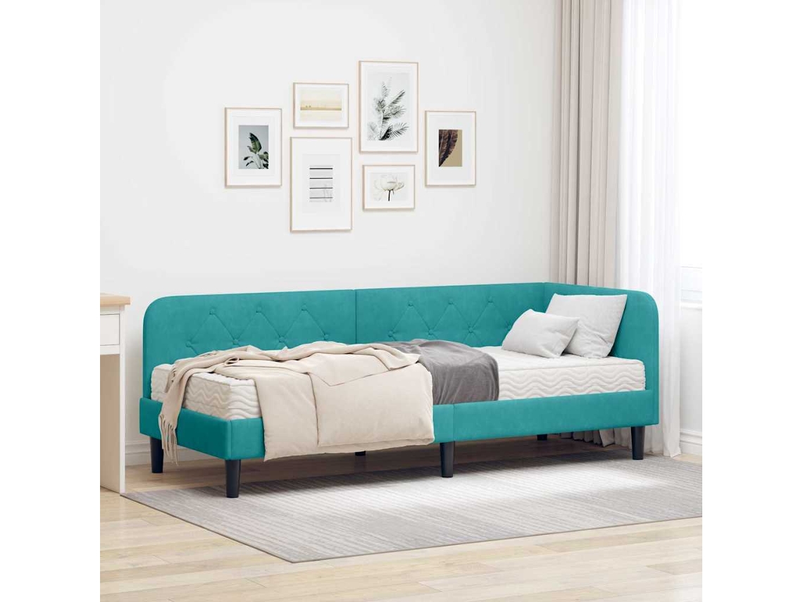 Vidaxl Estrutura De Cama De Canto Turquesa 80 X 200 Cm Veludo