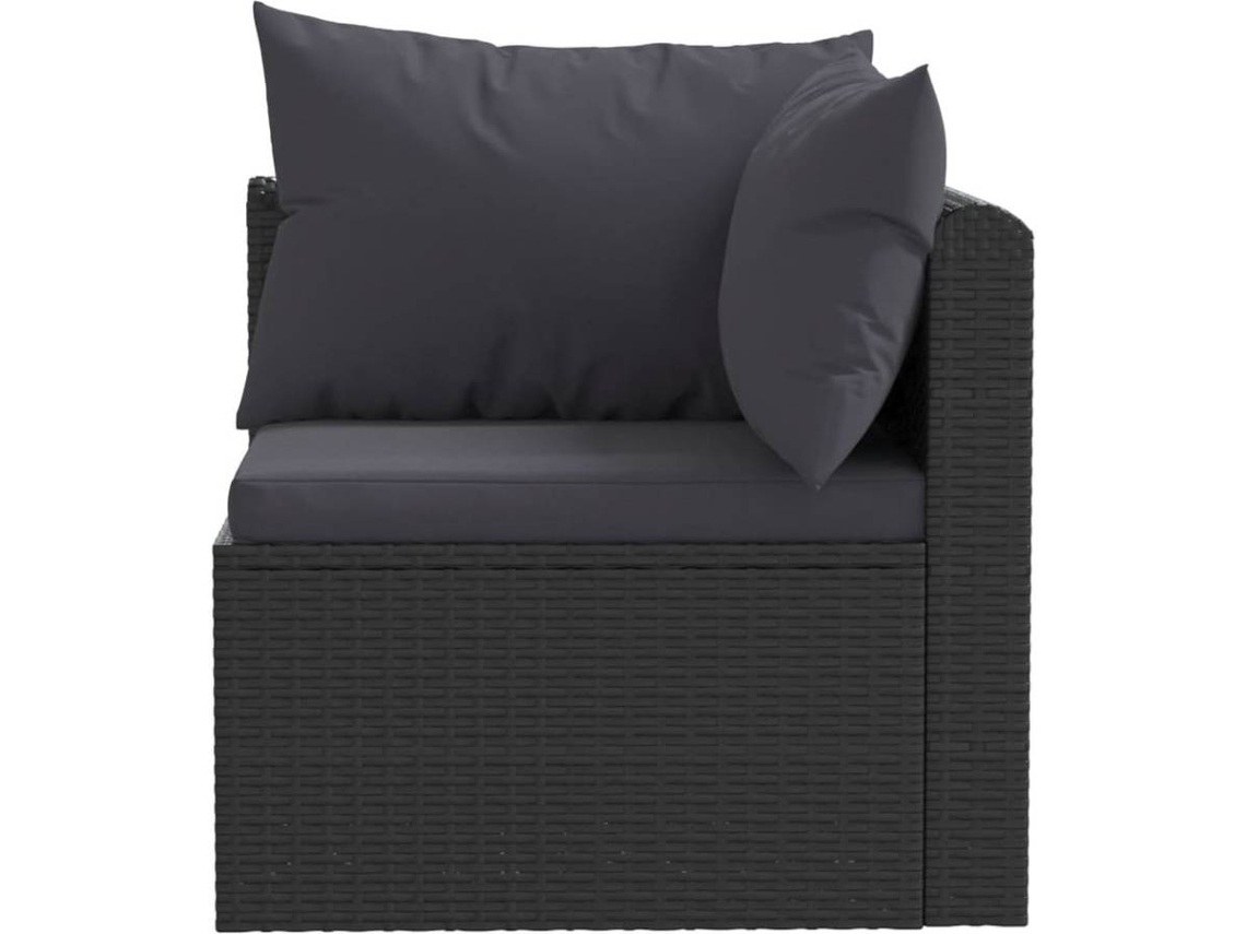 vidaXL 3 pcs conjunto sofás de jardim c/ almofadões vime PE preto