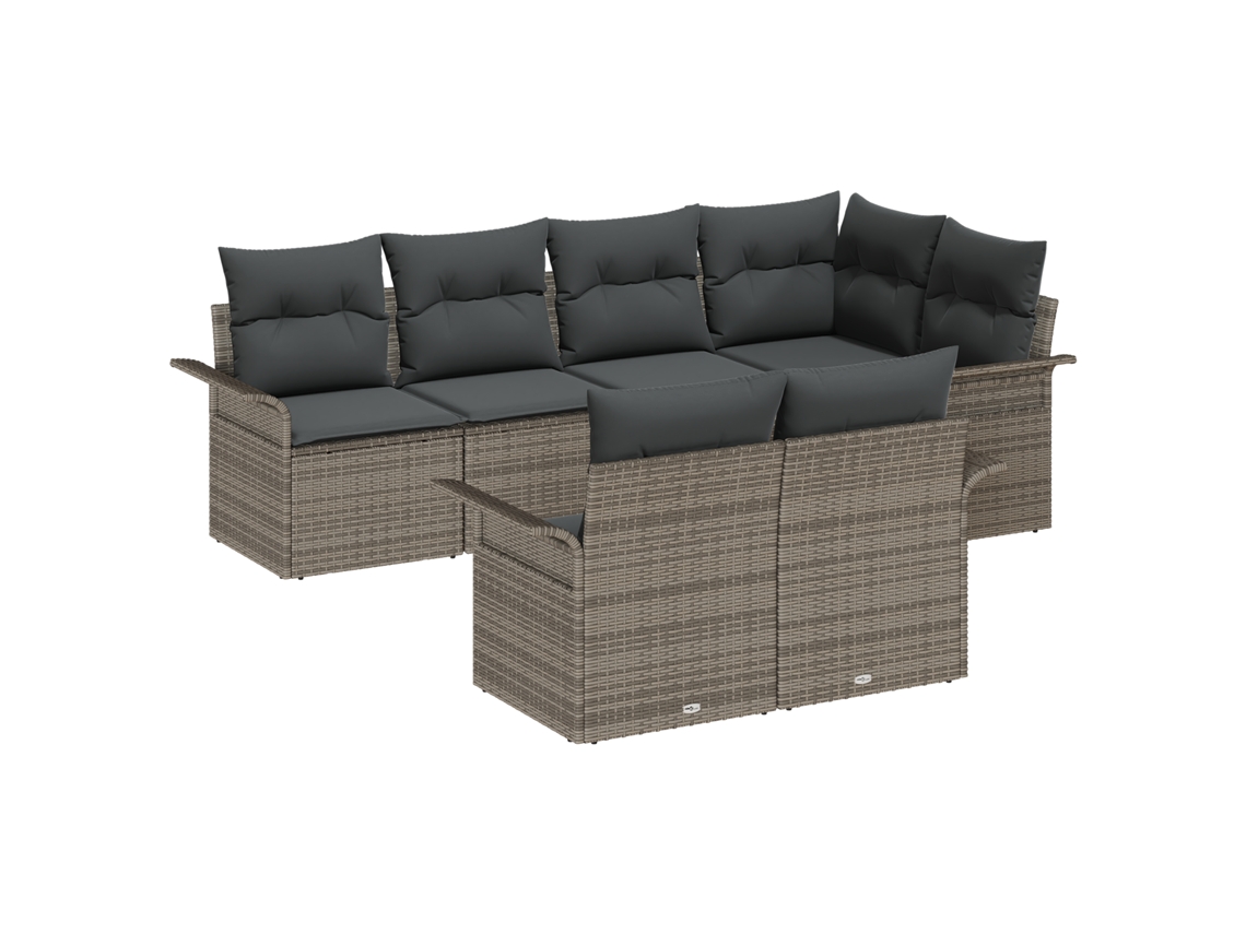 Conjunto 7 Assentos De Jardim Vidaxl Cinzento Vime Pe (242.5 X 132.5 X 69 Cm)
