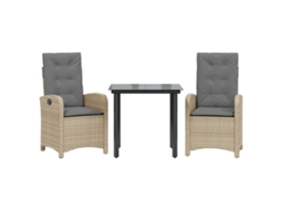 Maison Exclusive - 3 Pcs Conj. Jantar Jardim C/ Almofadões Vime Pe Bege Misturado