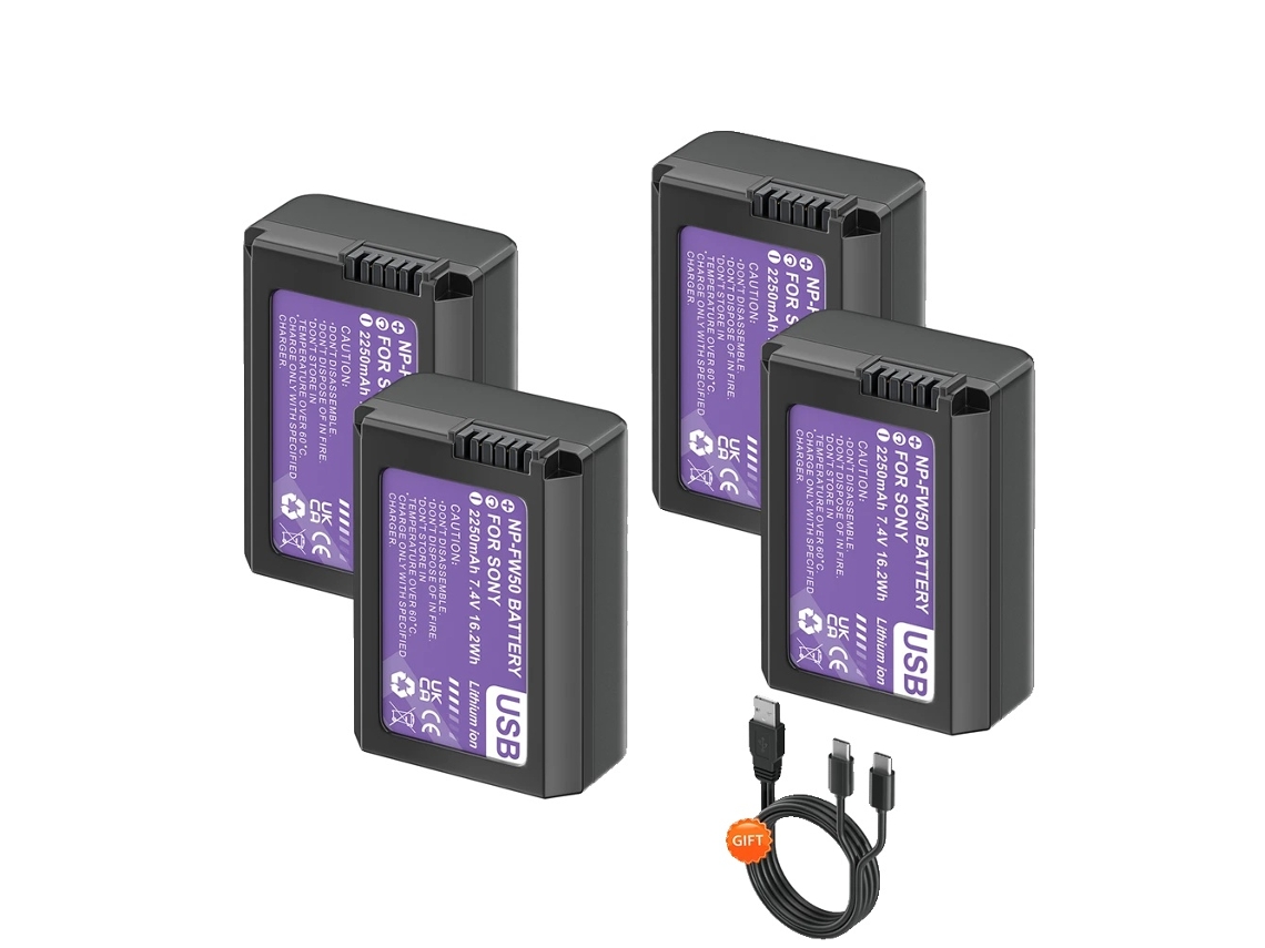 Bateria Externa, Entrada Usb-c, Compatível Com Câmeras Digitais, 4pcs Bateria Np-fw50