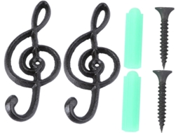 Conjunto De 2 Ganchos De Parede Decorativos Em Ferro Preto Em Formato De Notas Musicais.