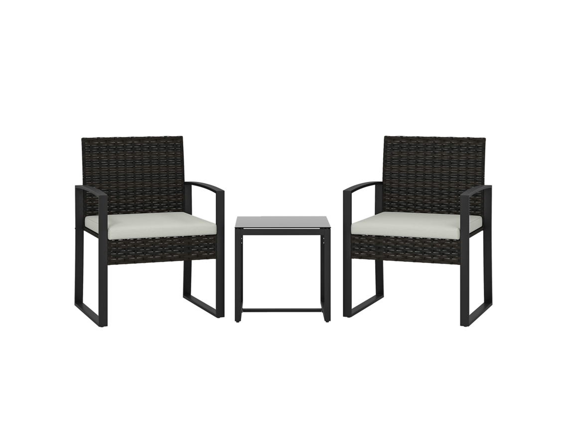 Conjunto de Jardim Aço e Vime Pe Cor Marrom e Creme 55x58x76 cm Outsunny