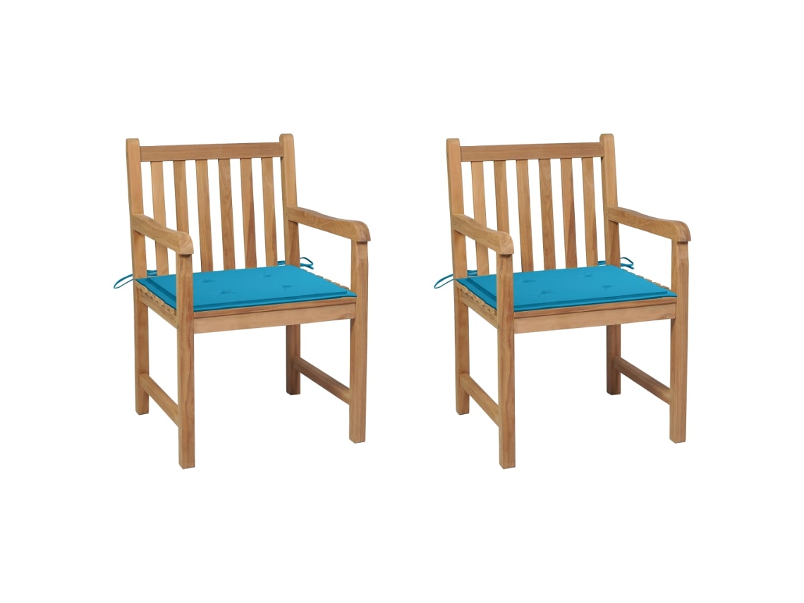 Vidaxl Cadeiras De Jardim C/ Almofadões Azuis 2 Pcs Teca Maciça