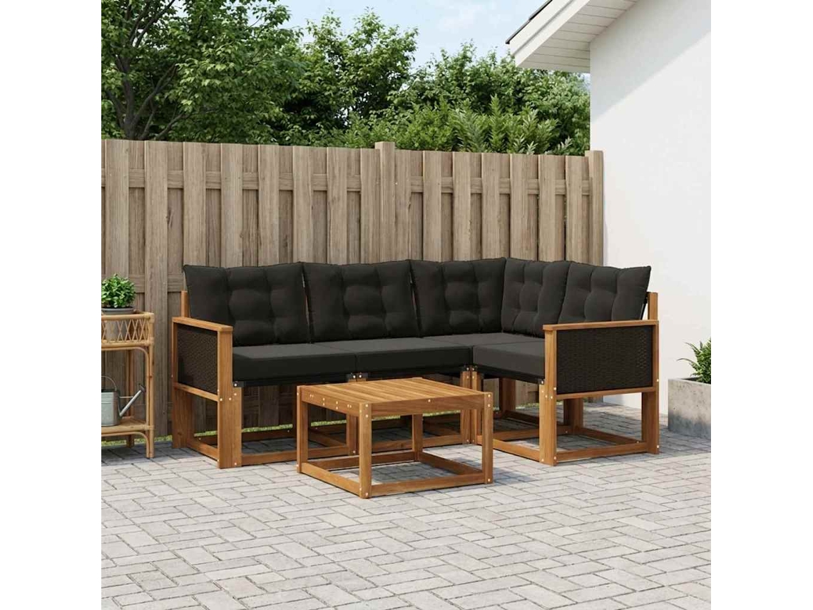 Vidaxl Conjunto De Sofás Para Exterior 5 Pcs Natural E Preto