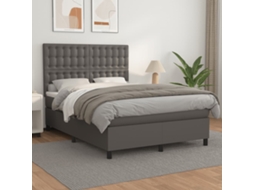 Vidaxl Cama com Molas/colchão 140x200 Cm Couro Artificial Cinzento