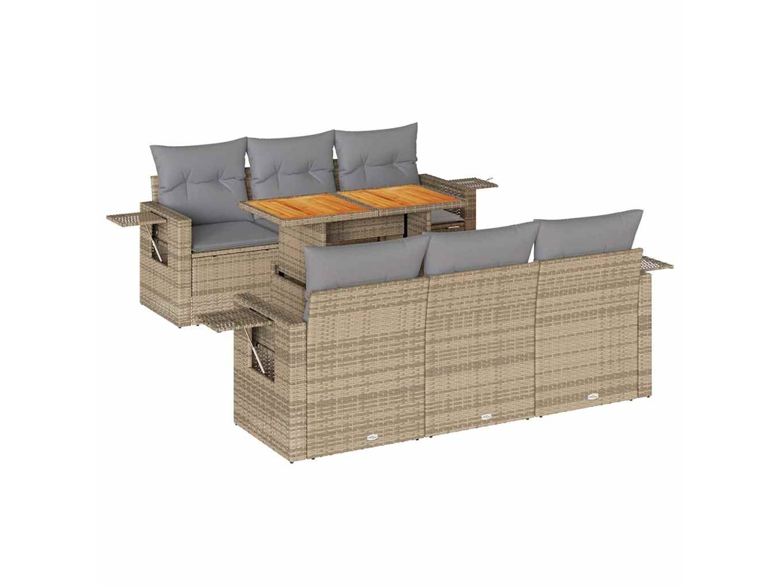 Conjunto de 7 Sofás para Jardim com Almofadões Vime Pe Bege MAISON EXCLUSIVE (7 pcs)