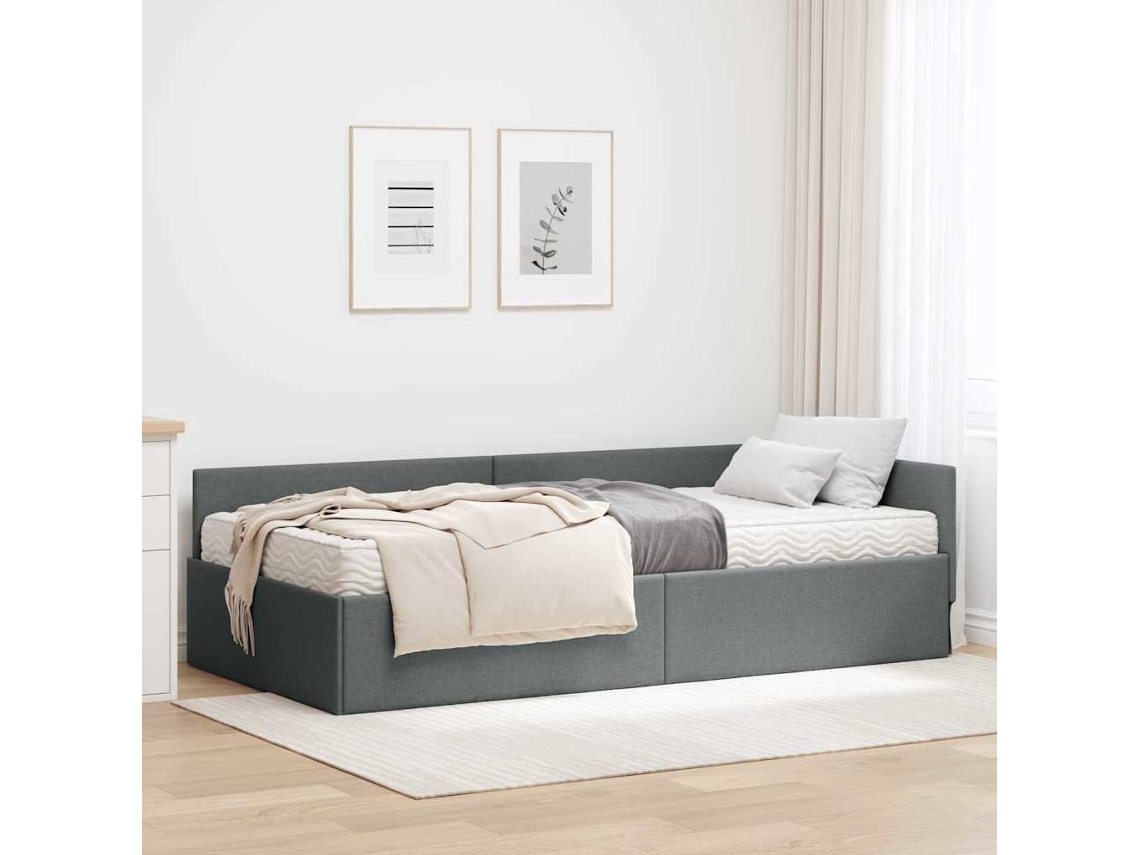 Vidaxl Estrutura De Cama De Canto Com Colchão 2 Unid. Cinzeto Tecido