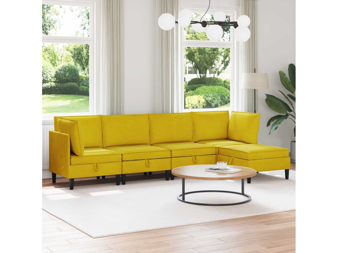 Vidaxl Conjunto De Móveis Para Sala De Estar 5 Unid. Amarelo Veludo