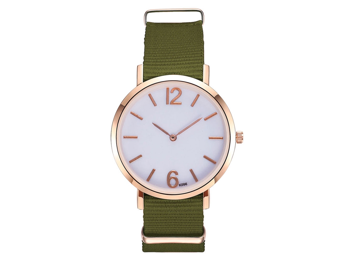 Relógio de pulso Zhoulianfa com pulseira de nylon simples nas cores dourada e verde, modelo Quartz, para homens e mulheres.