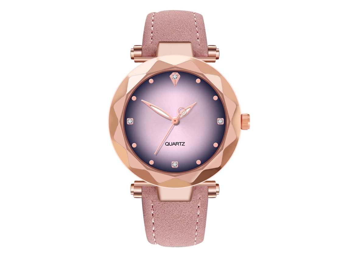 Reloj De Muñeca Para Mujer De Cuero Pu Simple Con Cuerda De Cuero Quartz Rosa