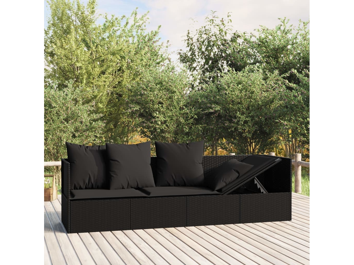 Sofã Lounge Ao Ar Livre Com Almofadãµes Vime Pe Preto DKD HOME DECOR