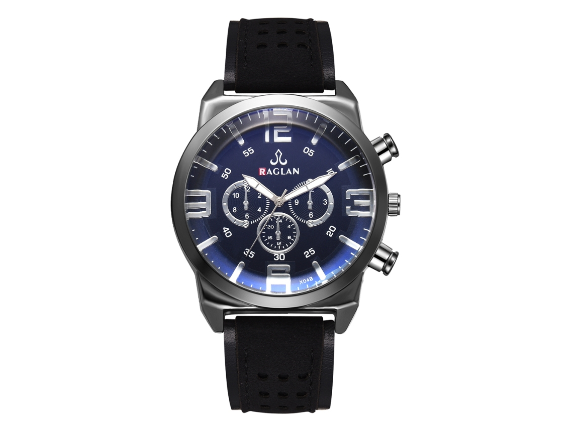 Relógio digital clássico e elegante para homem, com pulseira de couro PU e mostrador azul.