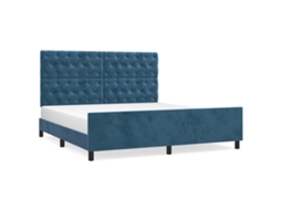 Bed Frame With Headboard, Bed Frames With Headboards Vidaxl Azul Veludo (160 X 200 Cm)