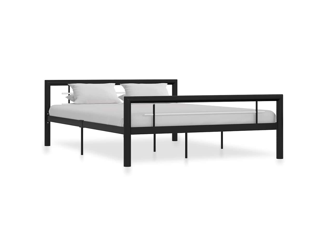Vidaxl Estrutura De Cama 160x200 Cm Metal Preto E Branco