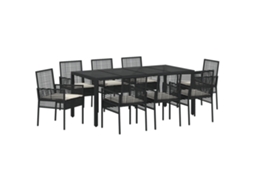 Conjunto 9 Conjunto De Jantar Para Jardim Vidaxl Preto Vime Pe (190 X 90 X 75 Cm)