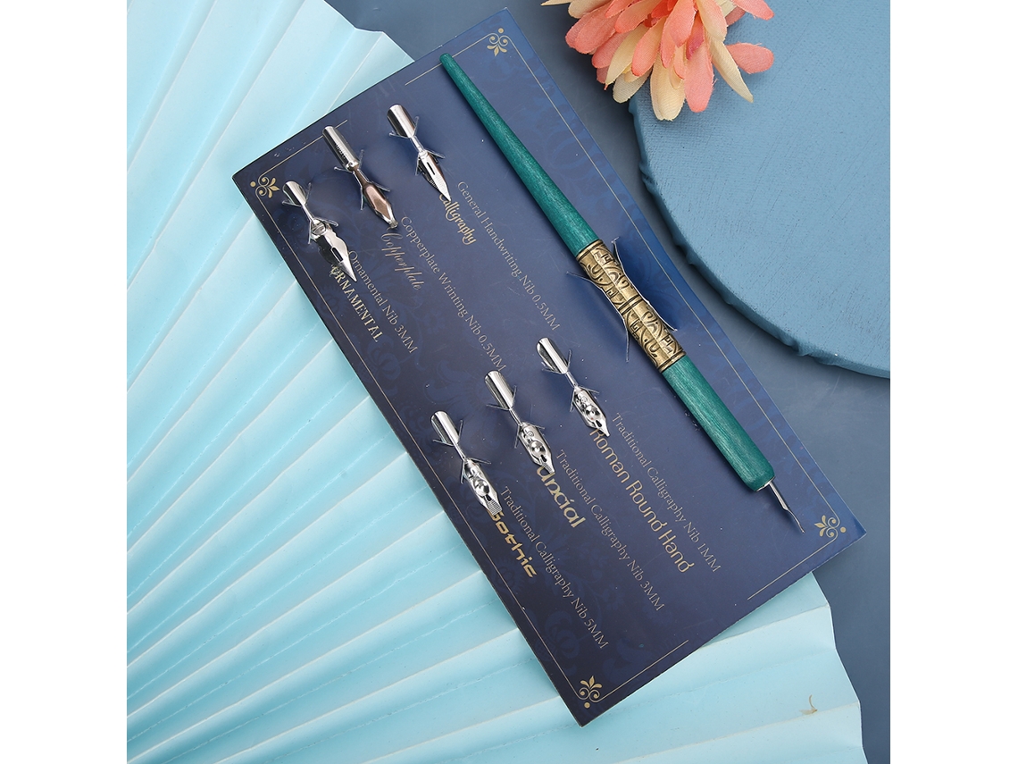 Pluma De Inmersión Hermosa E Innovadora Com 6 Pontas Para Praticar Caligrafia Inglesa Presente Cian
