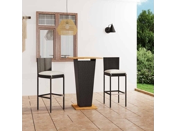 Vidaxl 3 Pcs Conjunto Bar De Jardim Com Almofadões Vime Pe Preto