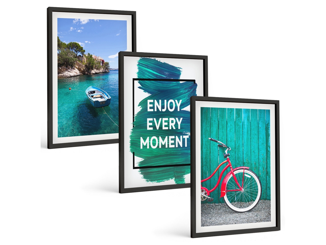 Pinturas Murais Modernas Mar, Barco, Bicicleta, Inspiração Moldura Preta Quadros Para O Escritório Espelharte (3 Piezas De 40x60 Cm)