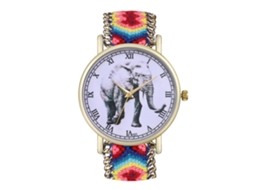 Relógio de Quartzo com Pulseira Tecida de Cuerda Textil Estilo Minimalista Padrão Elefante Universal