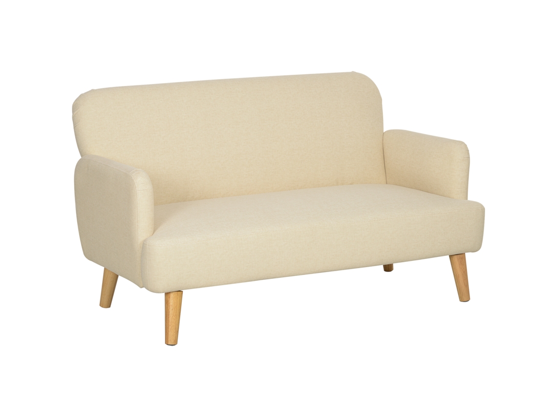 Sofá Moderno de 2 Lugares com Efeito de Veludo com Acolchoamento Grosso. 140x74x79cm. Branco Creme Ge