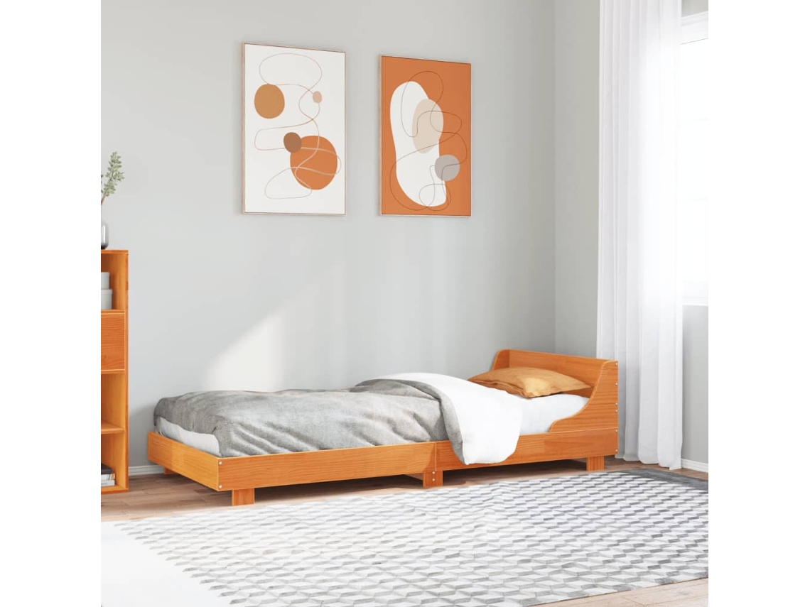 Vidaxl Cama Sem Colchão 90x200 Cm Pinho Maciço Castanho-mel