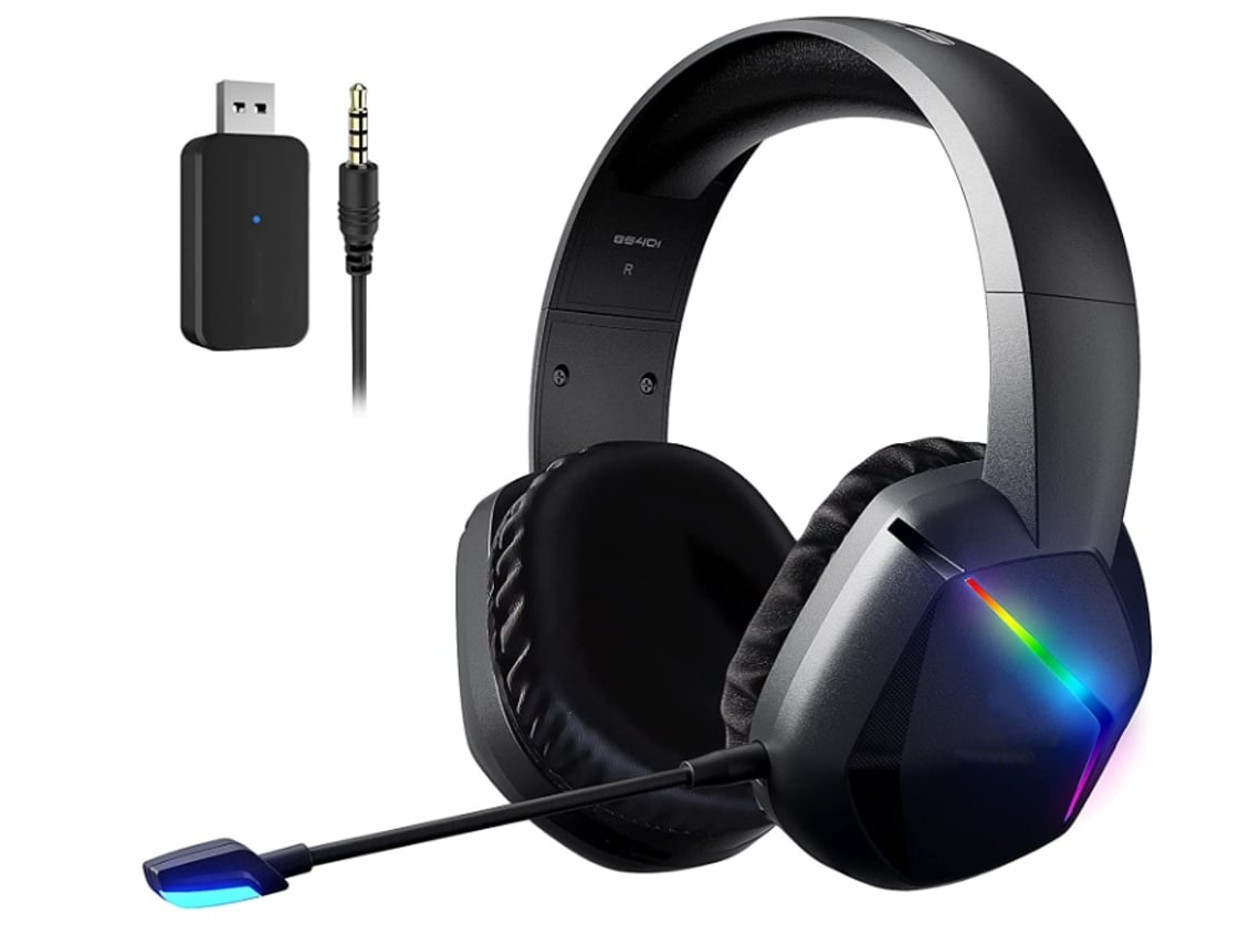 Auscultadores Gaming ENZONS Sem Fio 2.4G com Microfone Destacável e Led Rgb Arco-Íris  com Modo de Som para Jogos/Áudio/Transm