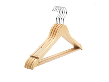 Cabide de Madeira Marfim Natural com Silicone Antideslizante 44Cm Pack 5 Unidades GLOBALMIX