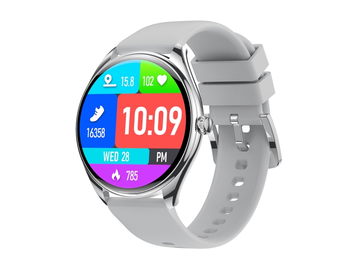 (cinza-prateado) Smartwatch ultrafino com tela AMOLED HD de 1,43 polegadas e pulseira de tecido e silicone para chamadas e monitoramento de saúde.