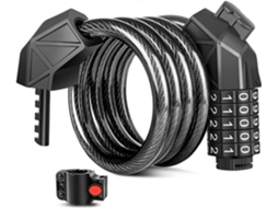Cadeado De Cabo Para Bicicleta, Com Combinação De Segurança De 5 Dígitos, Autorretrátil E Reconfigurável Aquaforge (preto)