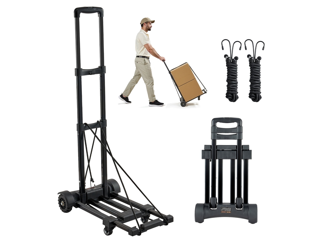 Carrinho de mão dobrável Vevor com 4 rodas, 2 cordas, capacidade de carga: 131,5 kg, preto