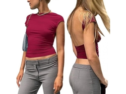 2026 top de Manga Curta com Espalda Descuberta Vintage Sexy para Mulher Y2k M Rojo