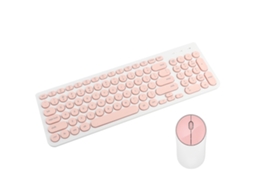 Teclado Sem Fio Ik6630 Round Punk Keycap, Conjunto De Mouse Silencioso E Econômico Slowmoose (branco E Rosa)