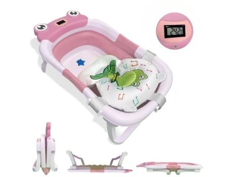 Banheira Portátil Dobrável Rosa Para Bebé Com Design Ergonómico, Almofada Antiderrapante E Termómetro Integrado, Modelo Sapo Home X Gym