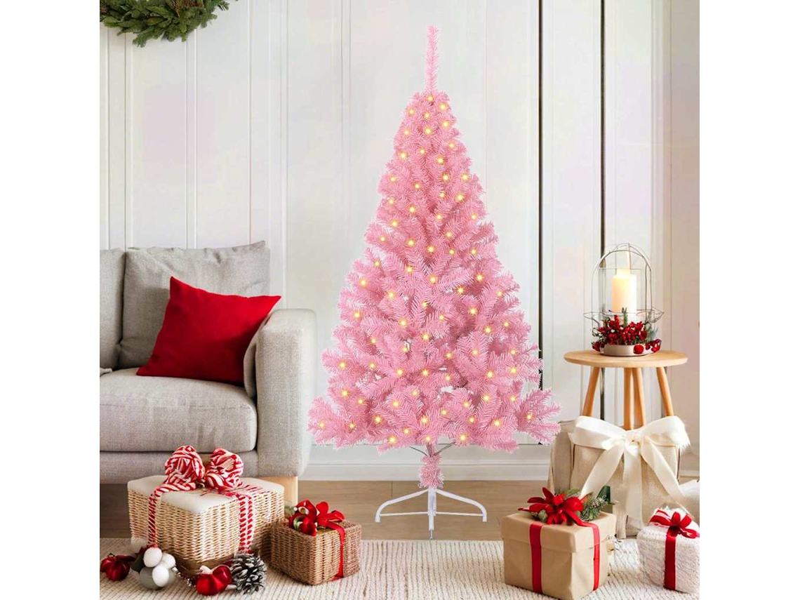 Vidaxl Árvore De Natal Artificial Pré-iluminada Rosa 150 Cm Pvc