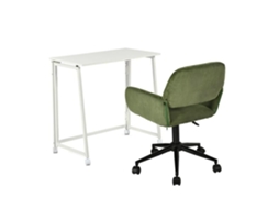 Conjunto De Escritório Compacto Mesa Dobrável Branca Com Rodas Cadeira De Escritório Confortável Em Tecido Verde Meubles Cosy