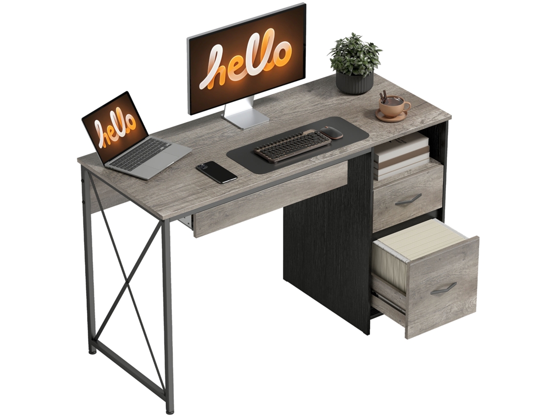 Mesa para Computador CHEZMOI com armazenamento, bandeja para teclado e gavetas (120x50cm)