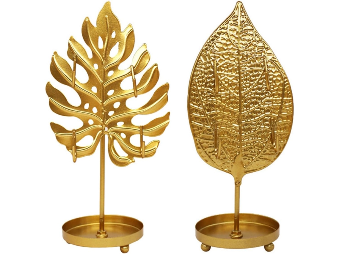 Porta colares de ferro dourado formato folha 2 peças GOKOCO