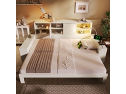 Cama 90x200 Cm Com Arrumação, Cama Extraível, Portas Duplas, Usb/usb-c, Multifuncional, Juvenil E Casal - Branco