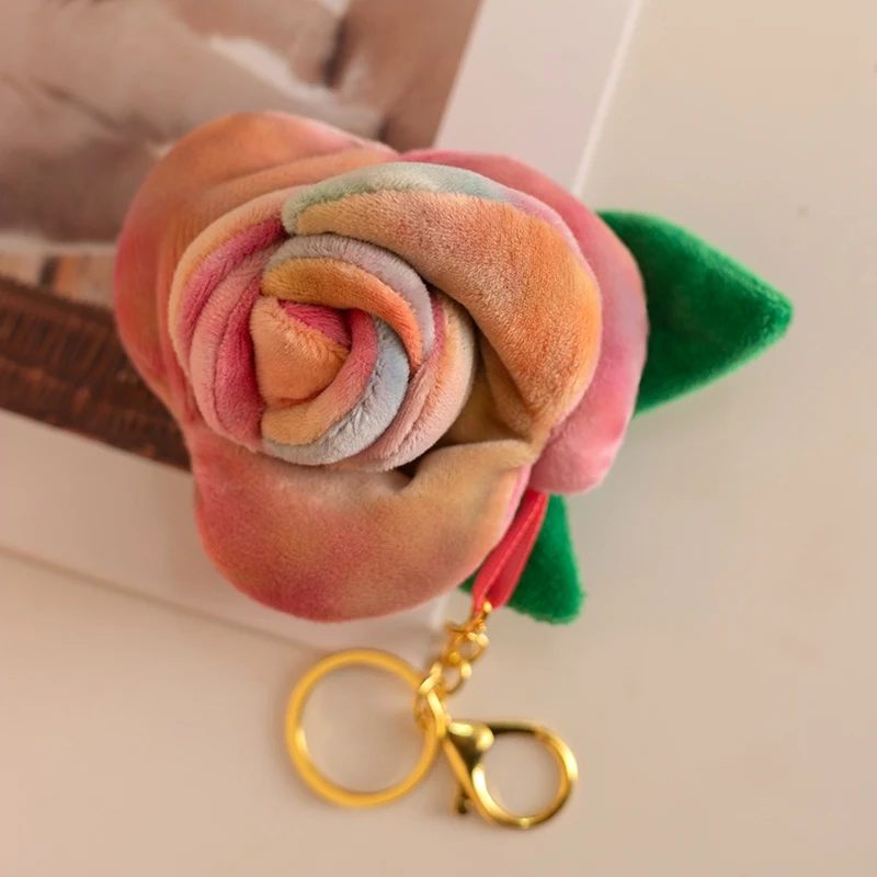 (gradiente 8cm) Mini Rosa De Pelúcia Requintada, Chaveiro Adorável