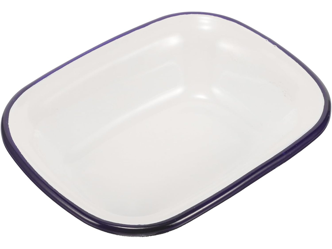 Assadeira Retangular De Esmalte De 16 Cm Com Borda Azul
