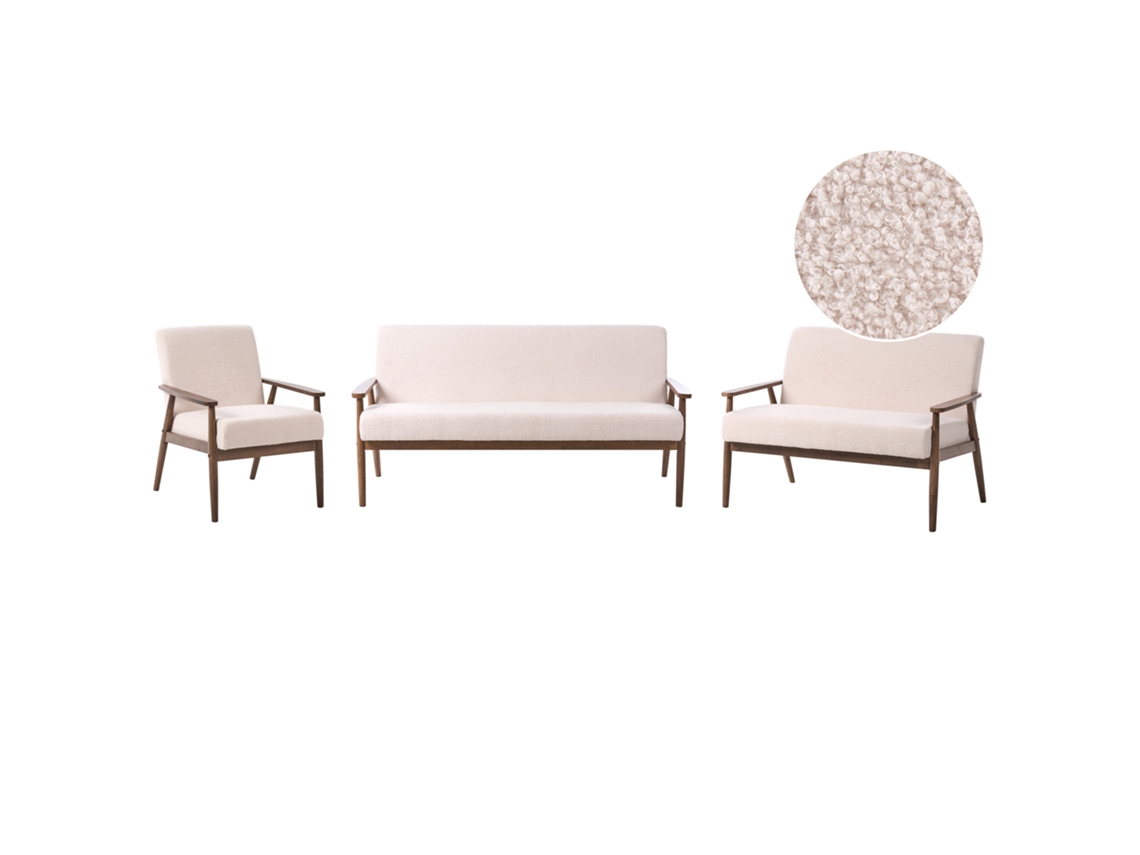 Conjunto De Sala De Estar Beliani Esrum De Bouclé Beige 151x72x79