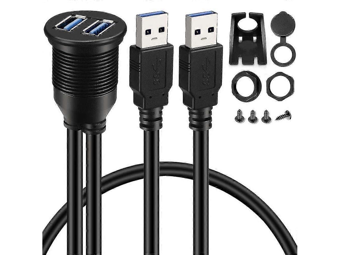 Cabo De Extensão De Montagem Embutida Com 2 Portas Usb 3.0 Aux Duplo Para Painel De Carro, Caminhão, Barco E Motocicleta Brilvibera