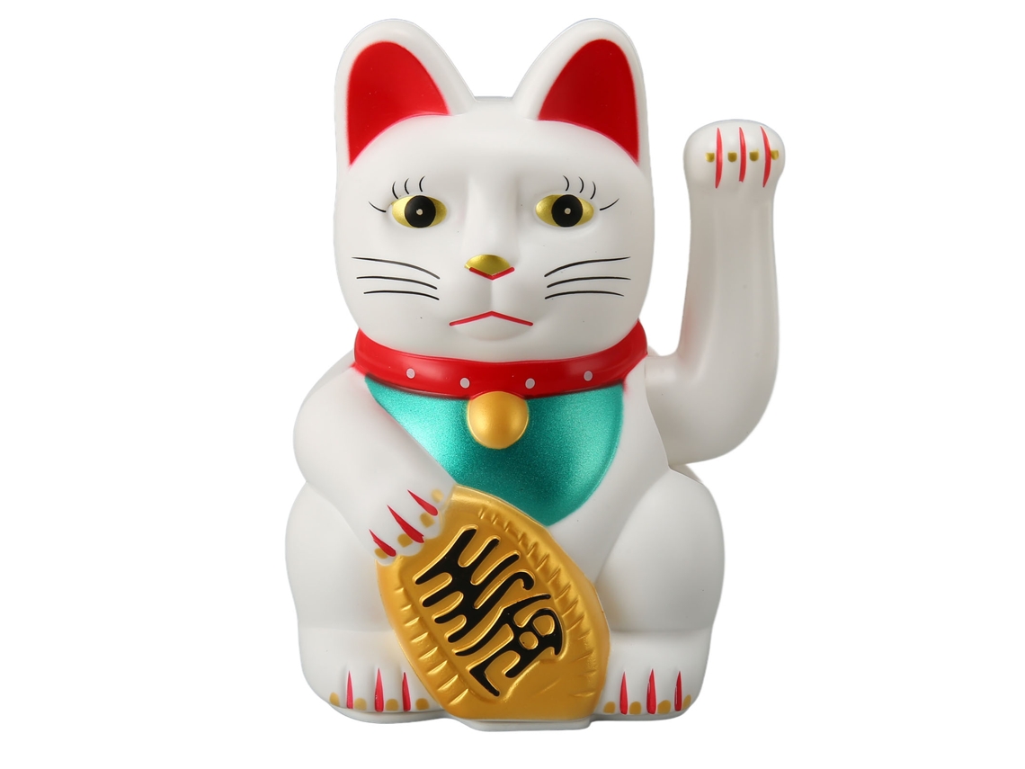 Gato da Sorte Elétrico de Plástico 6 Polegadas, Decorativo, Entrada de Casa, Loja, Branco