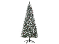 Árvore De Natal Artificial De 180 Cm Coberta De Neve Com Bagas Vermelhas E Pinhas Brancas, Base Dobrável Removível, 618 Ramos.